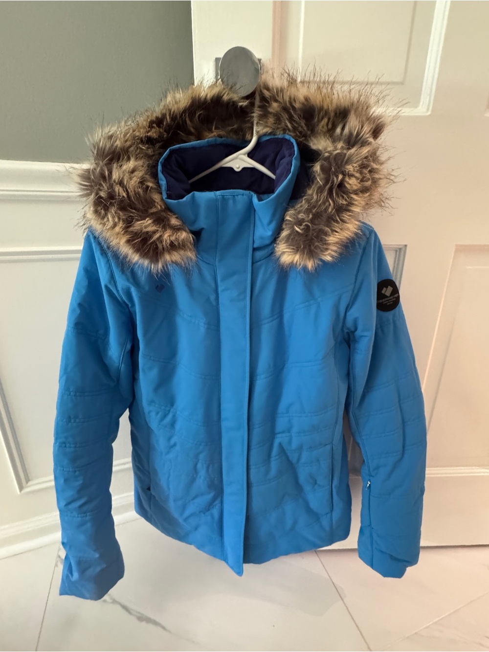 Obermeyer Size 10 Sky Blue Faux-Fur Hooded Winter Jacket